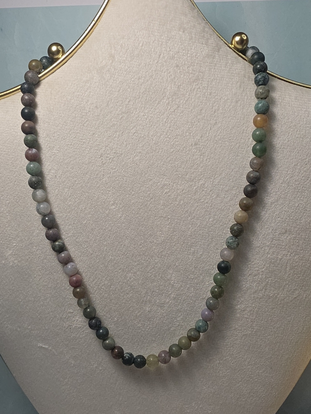 Multi-Color Beaded Indian Agate Gemstone Necklace - Women Jewelry
